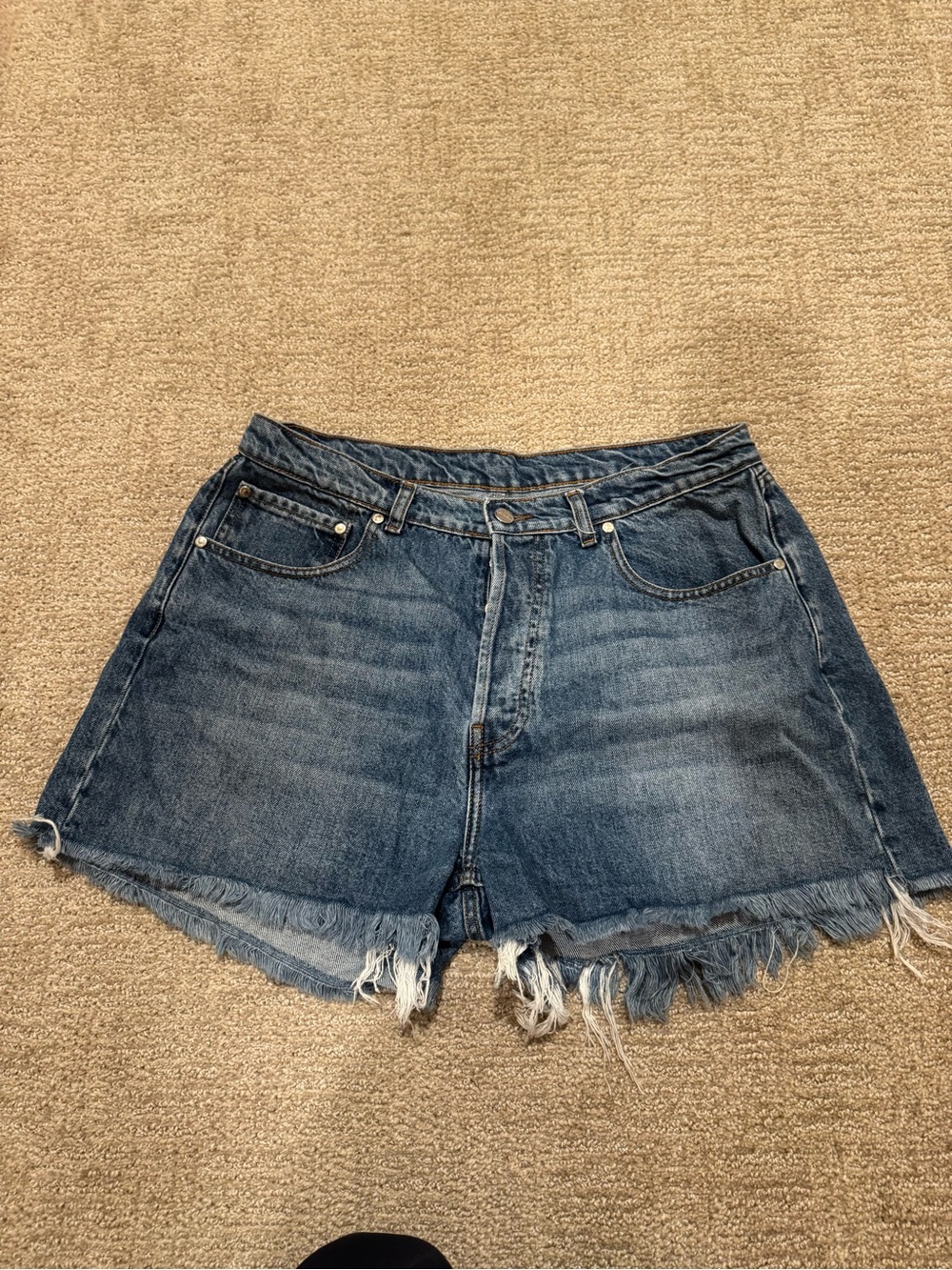 Djerf Avenue Vintage Blue Distressed Organic Cotton Jean Shorts 30